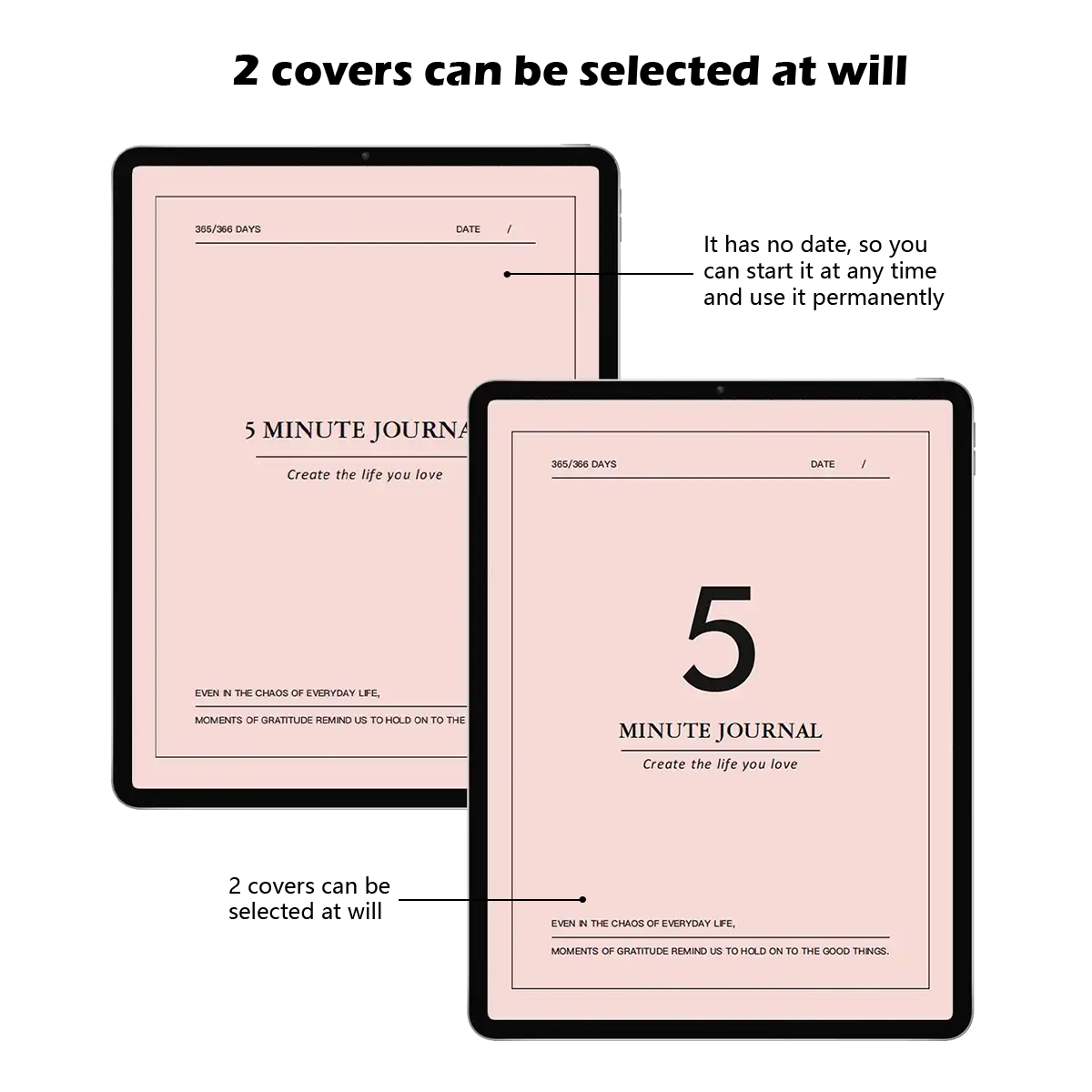 Blissful Pages Pink Planner 5 Minute Journal Layout on tablet devices