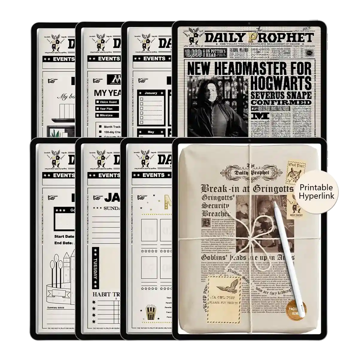 Daily Prophet planner showing hyperlinked navigation system and printable hyperlink features on iPad