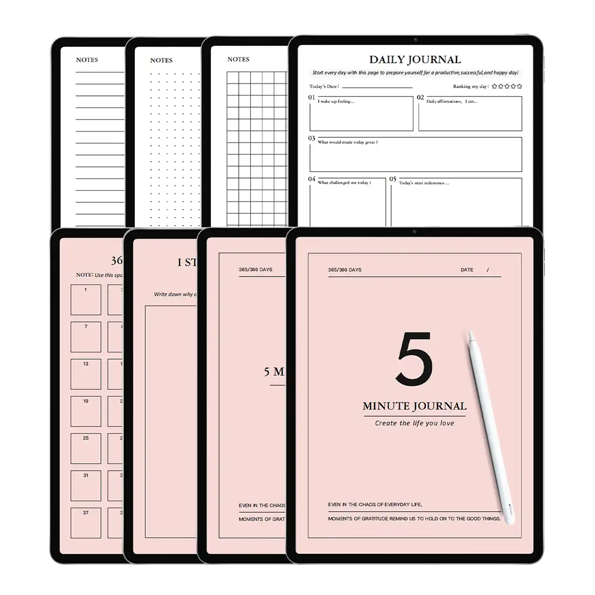 Pink Planner 5 Minute Gratitude Journal Self Care Daily Layout